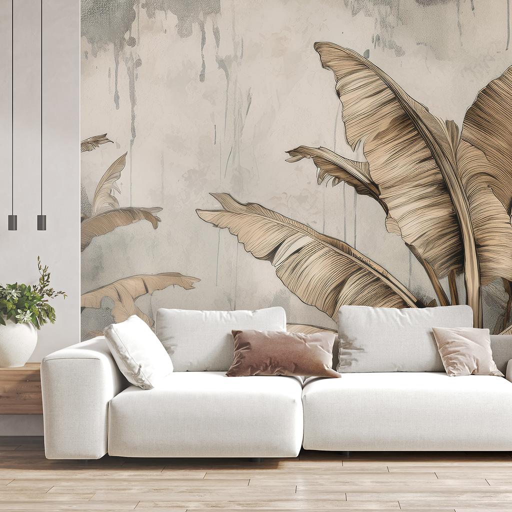 Wallpaper Exotic leaves Beige