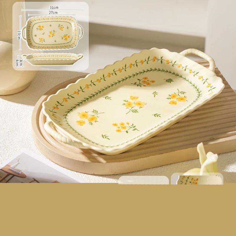 Круглая керамическая тарелка с маленькими цветами для дома, послеобеденного чая, десертов, выпечки, изысканной завтрака, салата, креативной посуды