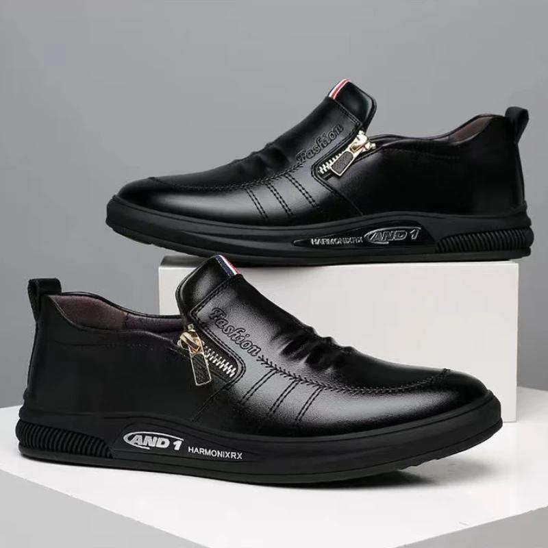 Деловые мужские кожаные туфли, модные мужские туфли, осенние кроссовки ZIP для мужчин 2024 года, новые легкие повседневные мужские лоферы на плоской подошве