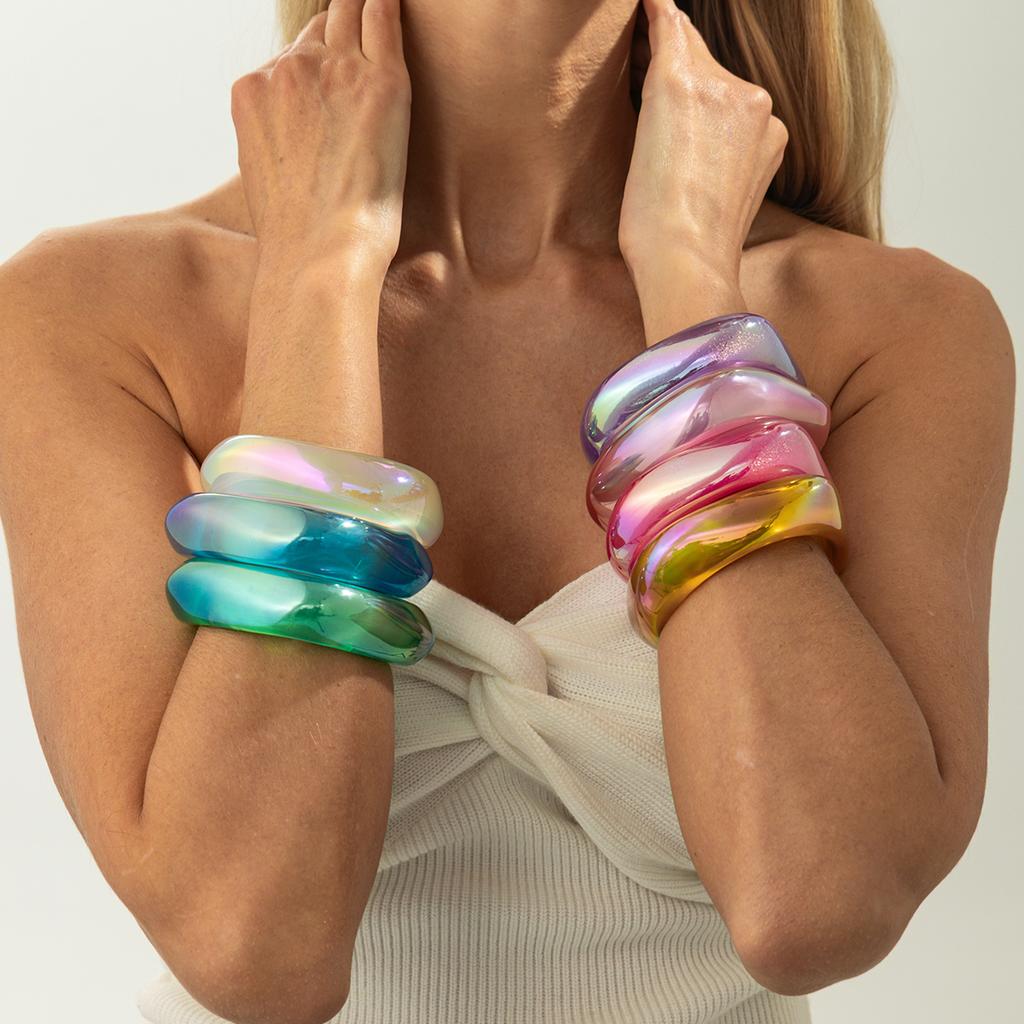 Ingemark 7 Colors Trendy Colorful Smooth Irregular Stacking Bangles for Women Y2K Resin Geometry Wide Bracelets New Yar Jewelry