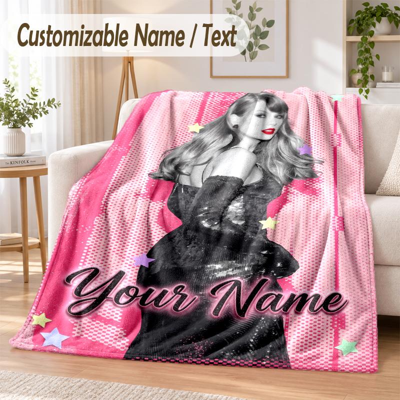 Taylor Swift Custom Name Flannel Throw Blanket Soft Warm for Sofa Bed Indoor Home Use