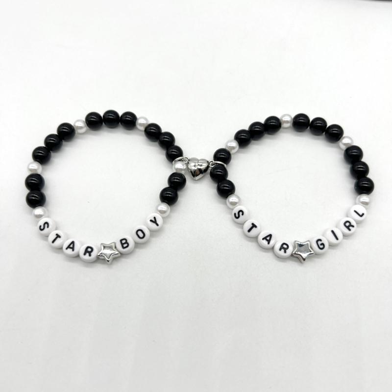2Pcs Colorful Beaded Bracelets Stackable Star Shapes Pendant Handchain Valentine's Day Bangles Jewelry Trendy Accessory