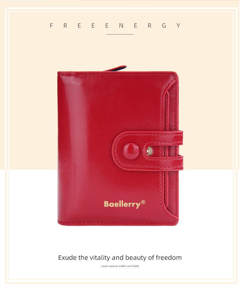 Женский кошелек Baellerry из блестящей кожи с масляной восковой пропиткой - Короткий, Много отделений для карт, Карман для монет на молнии, Универсальный дизайн