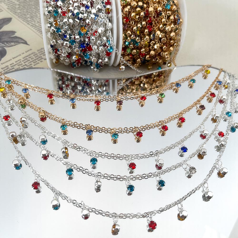 0.5M 1M Shiny Colorful Crystal Charm Taseel Beads Copper Chain DIY Necklace Bracelet Beaded Chains Women Jewelry Making Supplies