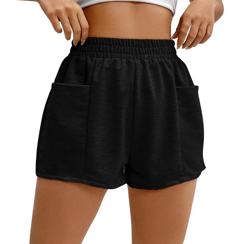 Women's Summer Elastic Waist Loose Wide Leg Solid Color Casual Sports Shorts