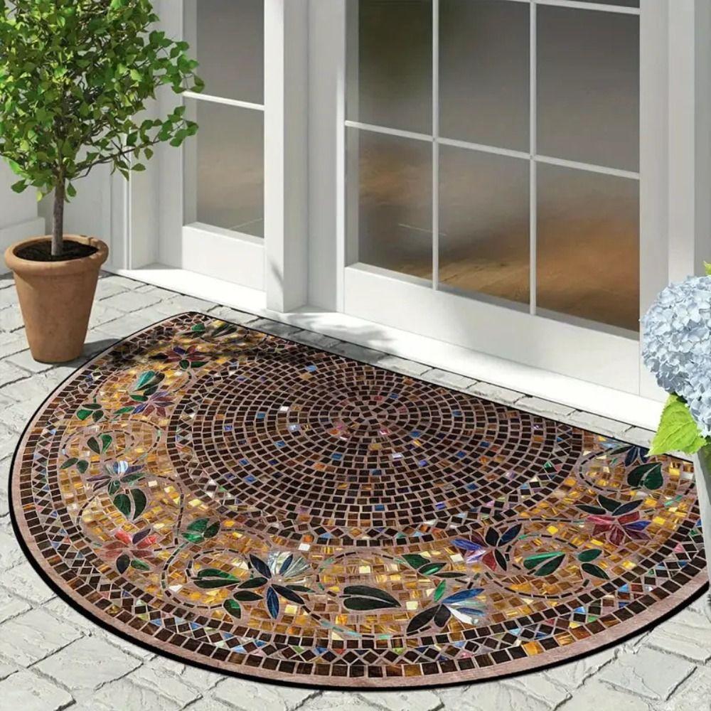 Ethnic Style Door Mat Non-Slip Welcome Mat New Semi-Circular Carpet  Home Decorative