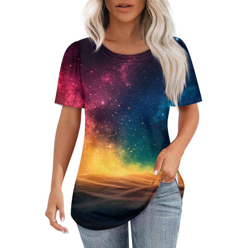 Женская футболка с принтом неба, модная, повседневная, с круглым вырезом и коротким рукавом