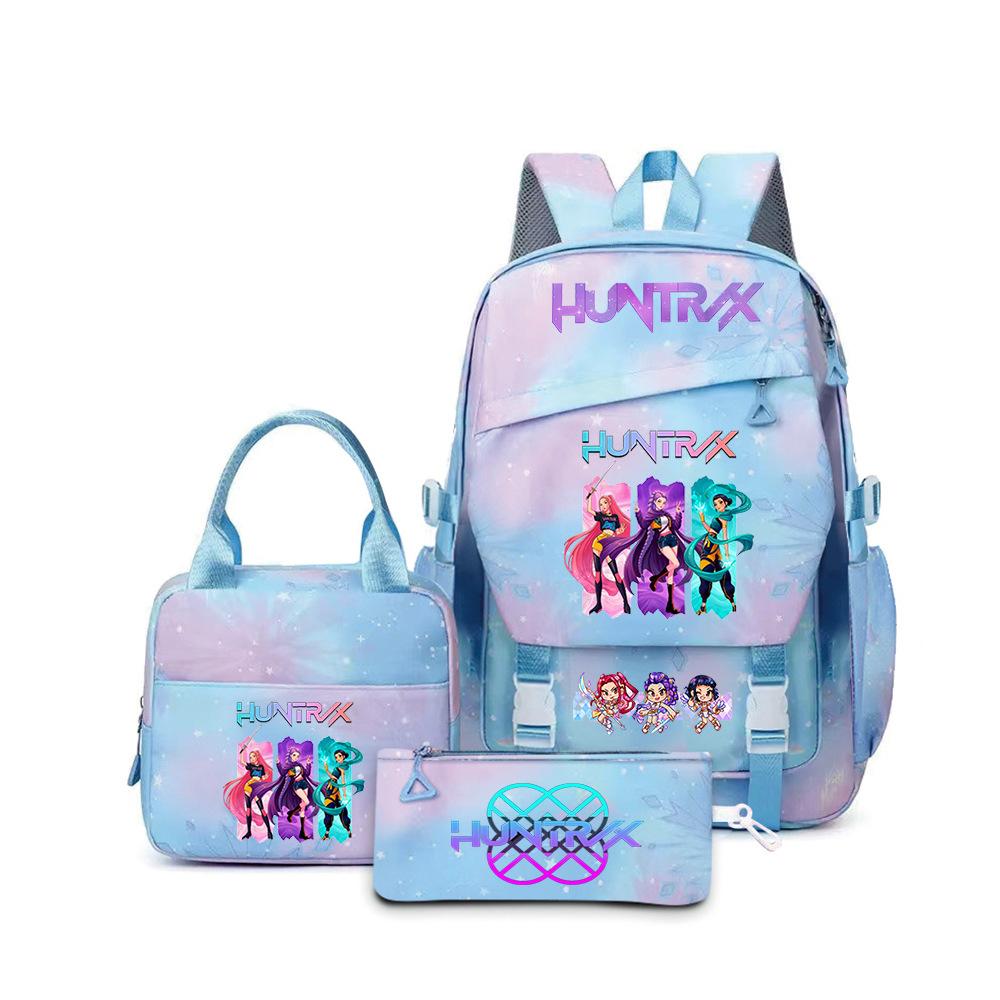 K-Pop Demon Hunter Girl Group Backpack Demon Boy Group Cartoon Anime Lunch Bag Pencil Case Three-Piece Set