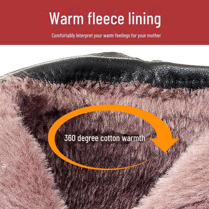 «Женские нескользящие кожаные ботинки на среднем каблуке — осенне-зимняя коллекция с бархатной подкладкой для людей среднего и пожилого возраста»