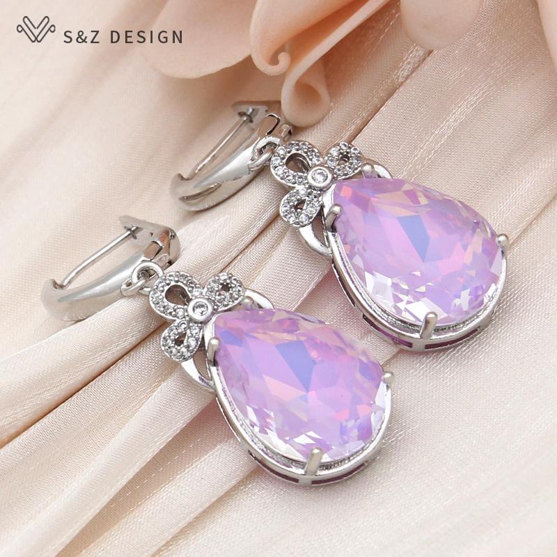 Модные висячие серьги цвета розового золота с каплями воды и кристаллами для женщин, свадебные серьги-капли с кубическим цирконием, ювелирные изделия