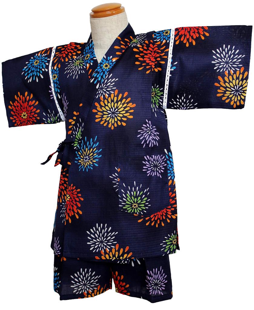 Fireworks Made In Red Summer Summer Room Wear [Warudo] Children's Jinbei, Girls, Kids, Jinbei, Pattern, Navy, Japan, Plum, 100% Cotton, Sizes 90,