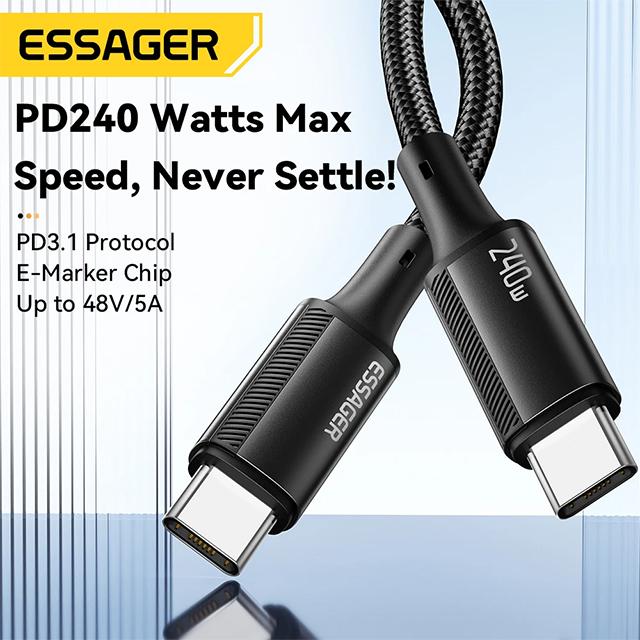 Essager Кабель USB Type C мощностью 240 Вт для iPhone 15 Pro Max PD3.1, кабель сверхбыстрой зарядки Type C 5A для ноутбука Xiaomi Macbook Pro iPad
