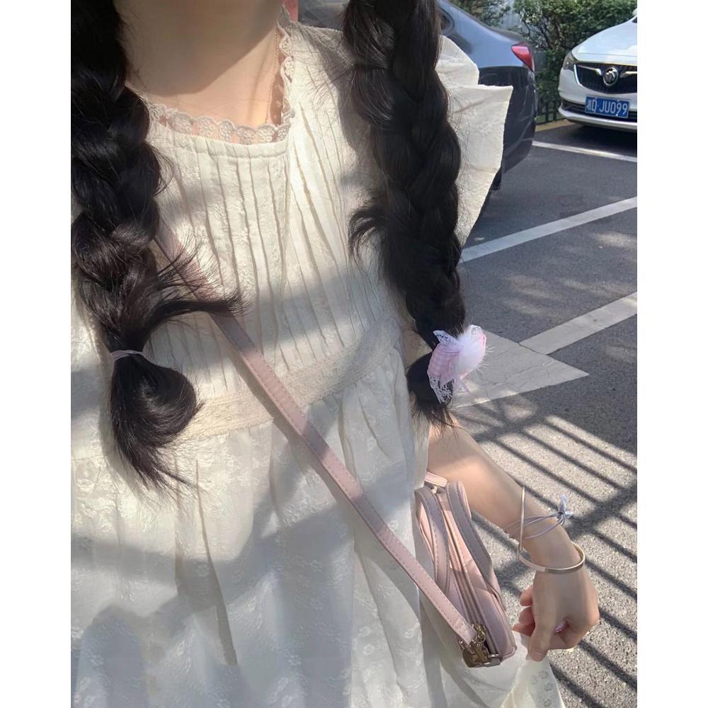 Summer Female Elf Round Neck Lace Small Flying Sleeve Embroidery Dress Casual New Small Summer Dress