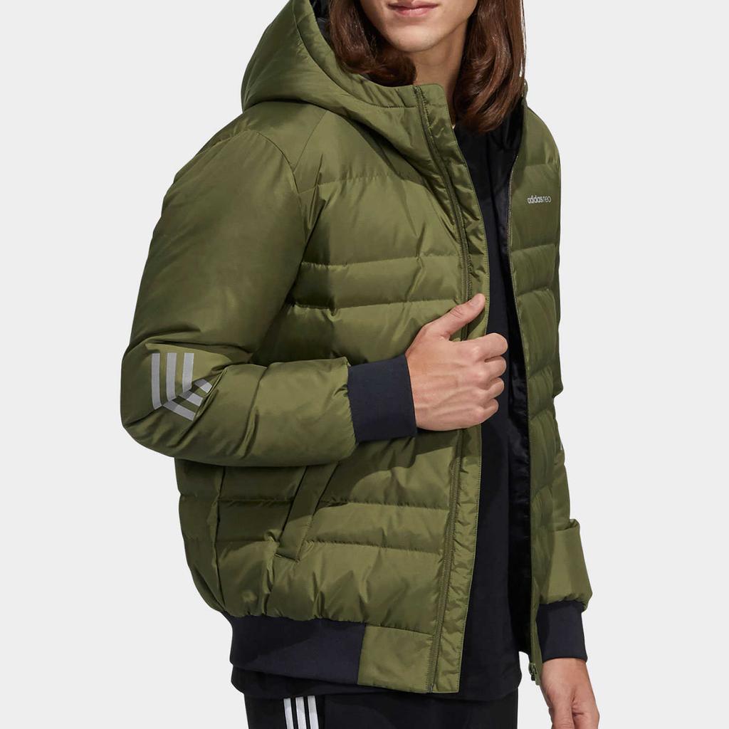 Adidas Neo Metallic 3-Stripes Sports Hooded Down Jacket Men Outerwear Olive H45270
