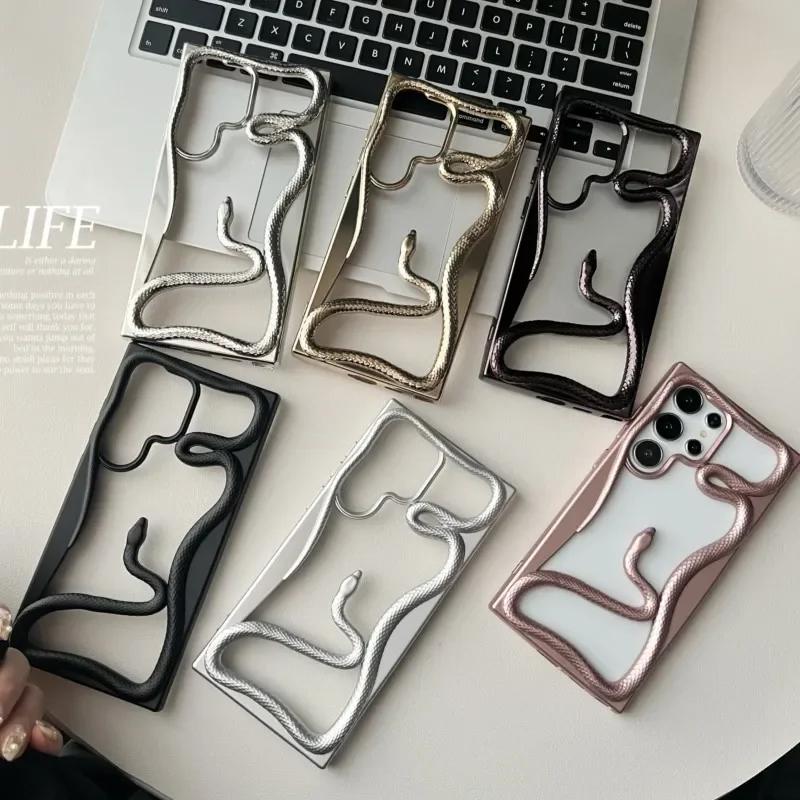 Роскошный чехол с 3D-змеей с гальваническим покрытием для Samsung Galaxy S25 S24 S23 FE S22 Ultra, мягкий силиконовый, с теплоотводом, противоударный