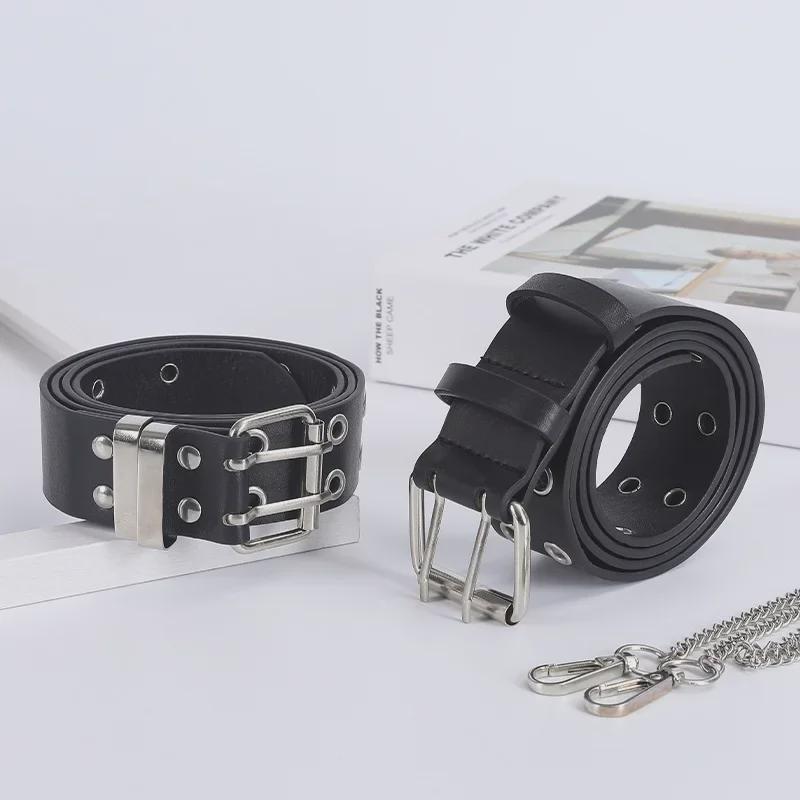 Chic Women's Double Eyelet Belt - European & American Fashion, Korean Style, Elegant All-Match Accessory