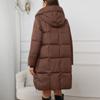 Women's Solid Color Hooded Medium Long Thick Waist Padded Coat