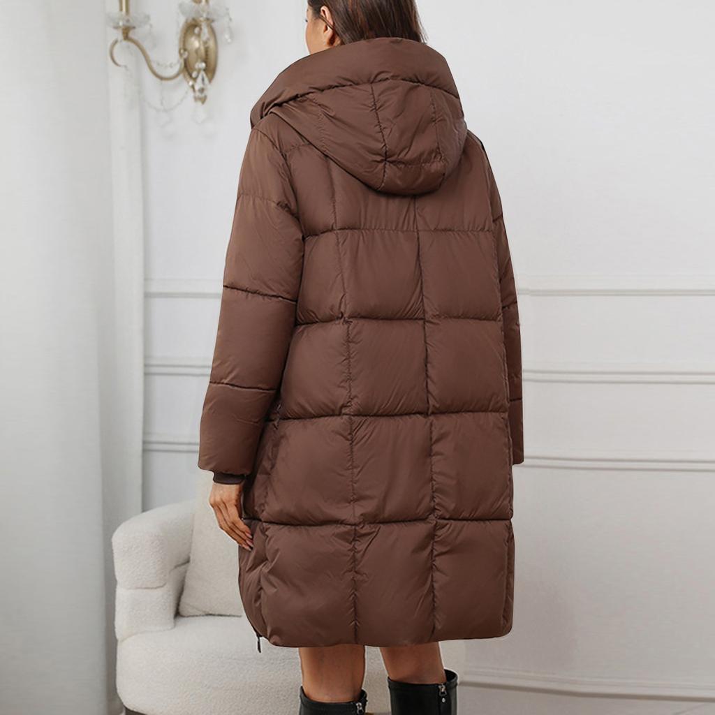 Women's Solid Color Hooded Medium Long Thick Waist Padded Coat