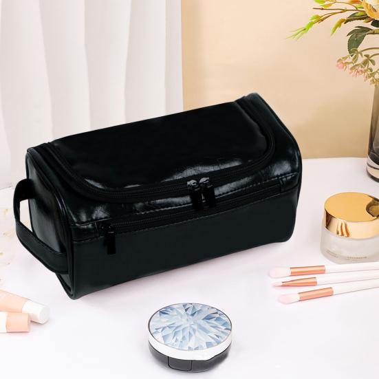 Косметичка с ручкой из водонепроницаемой искусственной кожи с застежкой-молнией, портативная, вместительная, многофункциональная, для туалетных принадлежностей