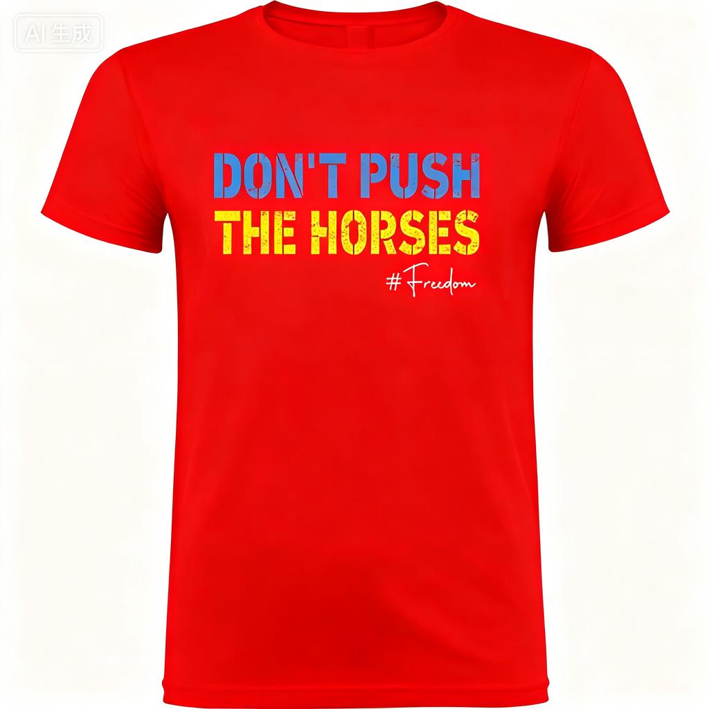 2025 Summer Dont Push The Horses Funny Meme Quote for Sarcastic Minds 100 Pure Cotton Printed Tshirt Men Short Sleeve Tops