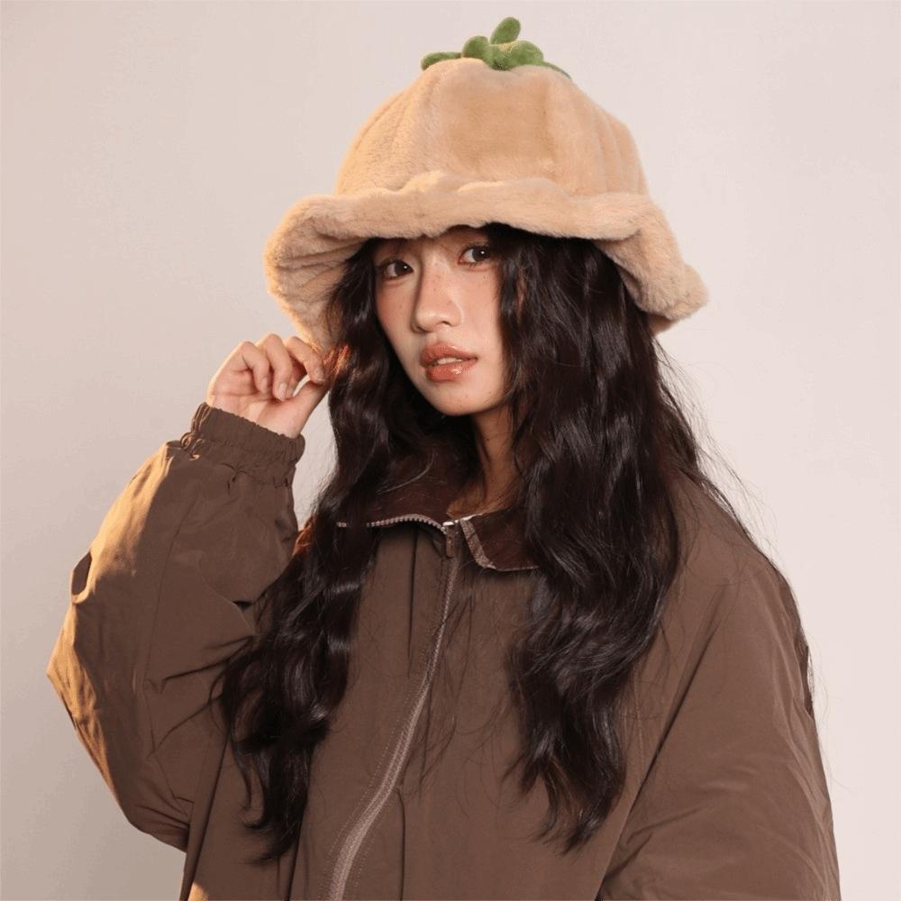 Tomato Plush Bucket Hat Fluffy Beanie Hat All-match Winter Fisherman Hat Outdoor