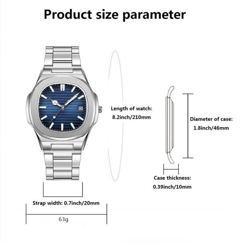 LP62 New 4pcs Alloy Square Men Quartz Movement Watch Waterproof Business Watch Cross Necklace Bracelet Ring Set Selected Gift