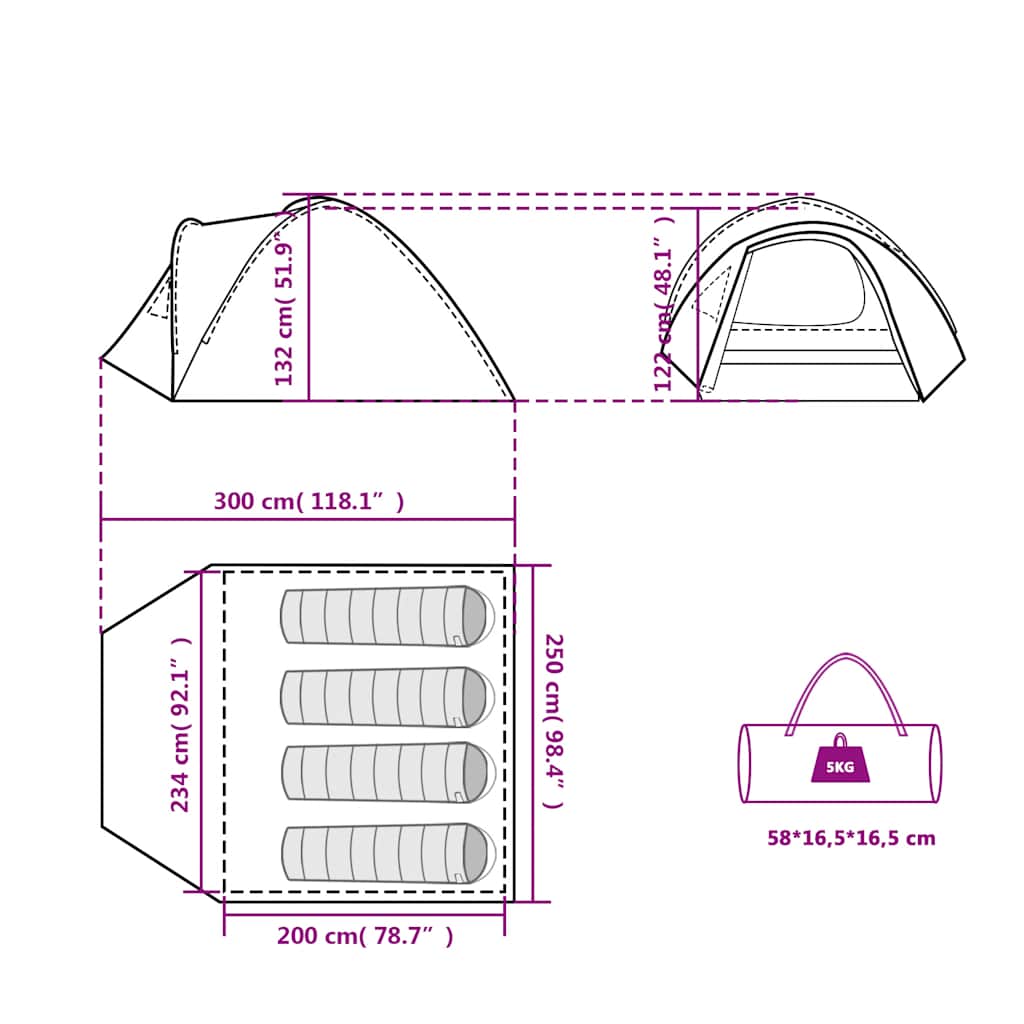 Dome Camping Tent for 4 Persons Blue Waterproof