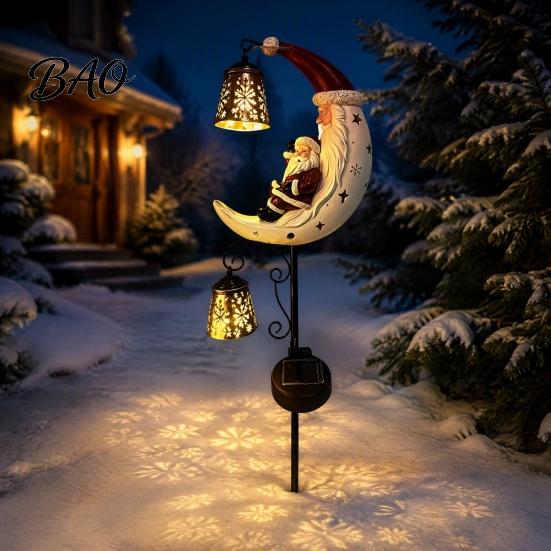 Festive Resin Santa Lights Moon Garden Stake Light, Solar Powered Claus Lamp Outdoor Decoration with Stake, Holiday Decorative Light for Yard