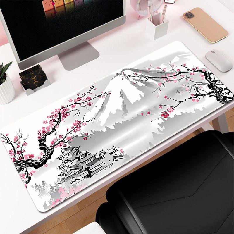Ink Cherry Blossom Mouse Pad Large Office Desk Pad Life Black and White Series Mouse Pad Rubber Non-slip