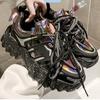 Chunky Sneakers Women New Patent Leather Snowflake Platform Increased Sneakers Female Fashion Lace -Up Sequin Casual Shoes