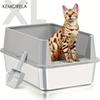 Супер большая XL нержавеющая сталь Туалет для кошек с крышкой Высокие бортики Закрытый Большой туалет Подходит для больших маленьких кошек С совком