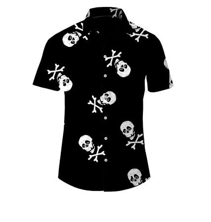 Vintage Men's Shirt Hip Hop Skull Pattern Short Sleeve Oversized Top Casual Hawaiian Men's Clothing Collar Button