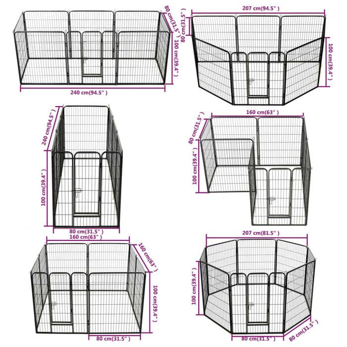 Dog Playpen - vidaXL - 8 Panels - Steel - 80 X 100 Cm - Black