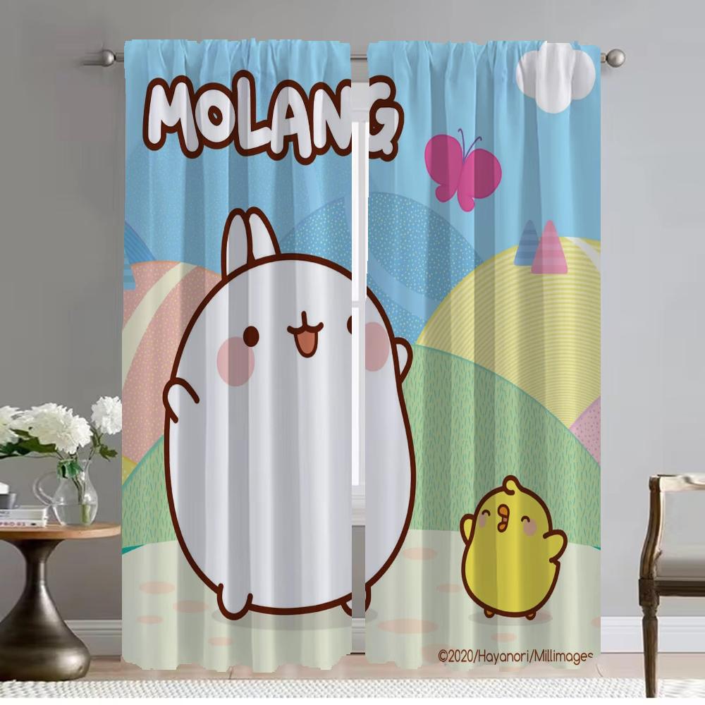 Modern Living Room Curtains 2 Pieces Molang Tulle for Bedroom Shades Halloween Decoration Partition Blackout Curtain Kitchen