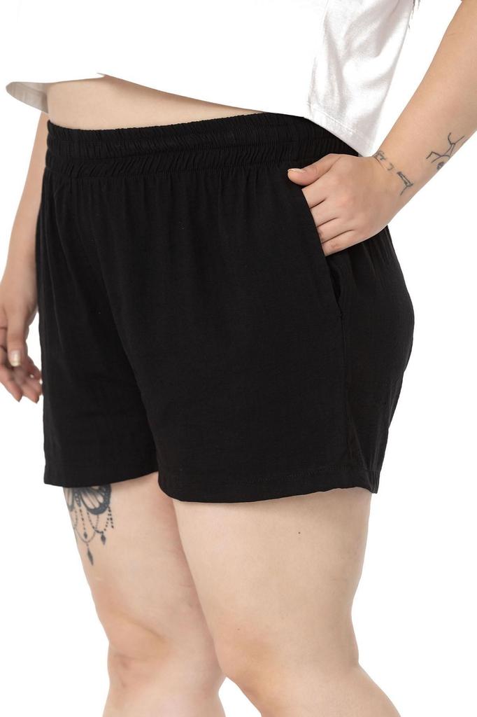 Women's Fashion Big Size Shorts & Bermudas Plus Size Green Shorts with Elastic Waist and Side Pockets
