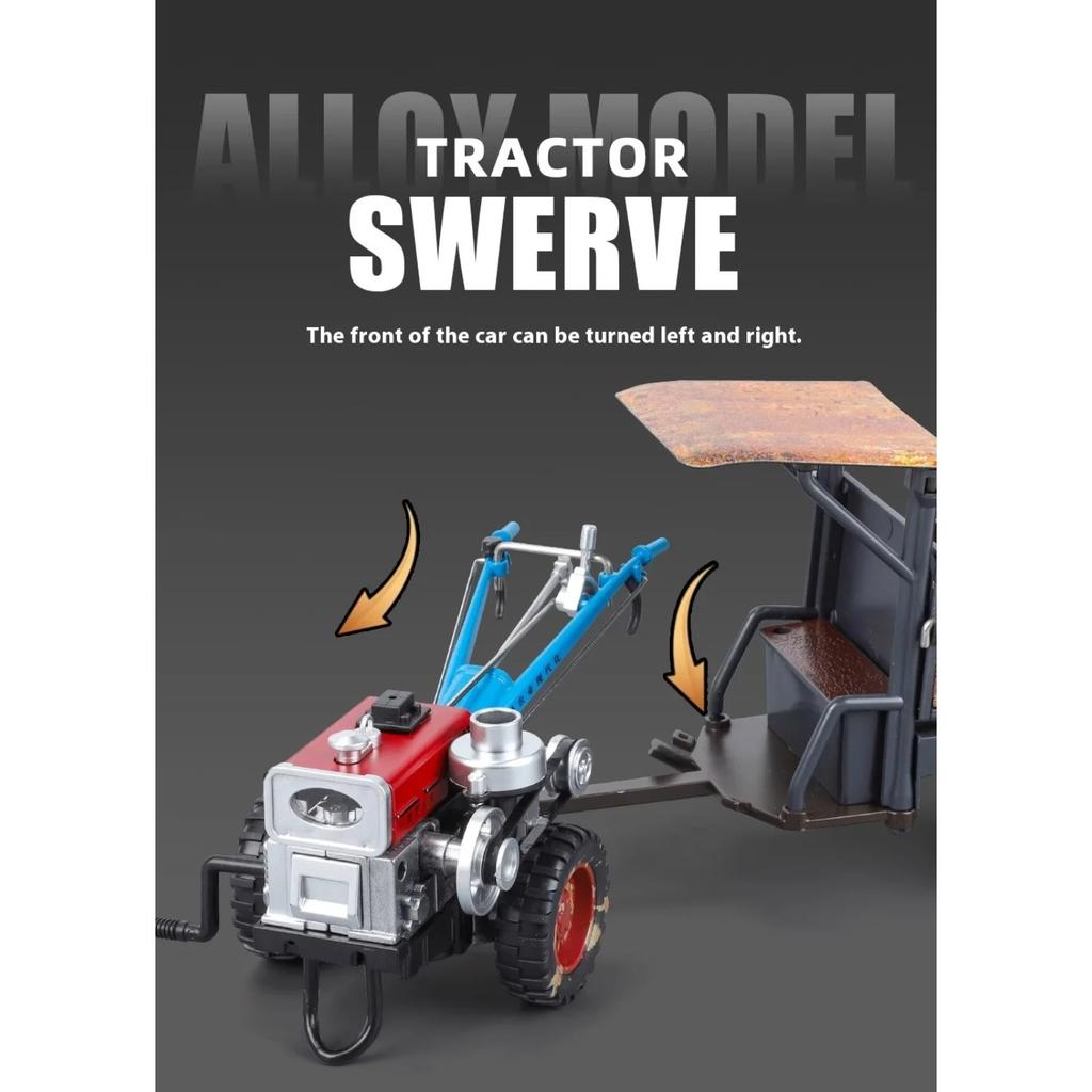 Spary 1/24 Walking Tractor Alloy Diecast Agricultural Tractor Model Sound Light Toy Retro Collection Ornaments Gift for Friends