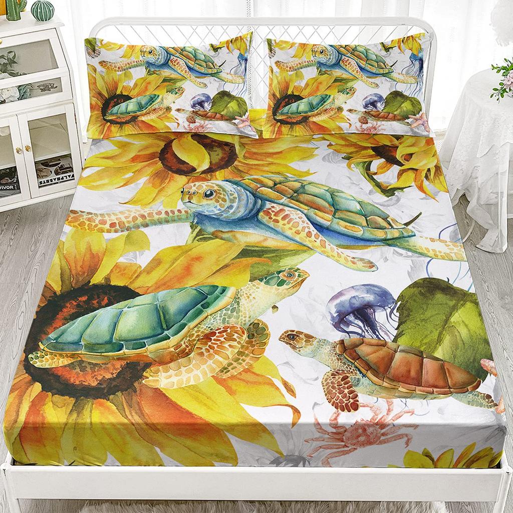 Ocean Turtle Pattern Sheet Three-Piece Digital Printing Bedding Sheet Three-Piece Children Adult