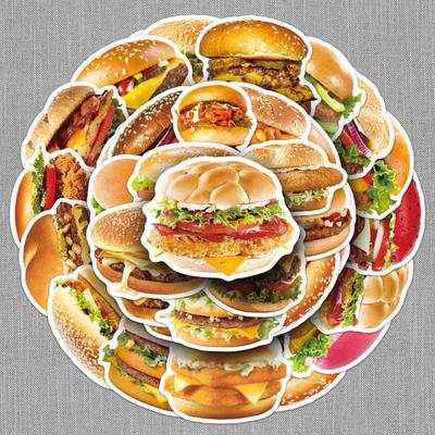 50 Реалистичных наклеек с фастфуд гамбургерами - Водонепроницаемый декор для холодильника, ланч-бокса, дневника