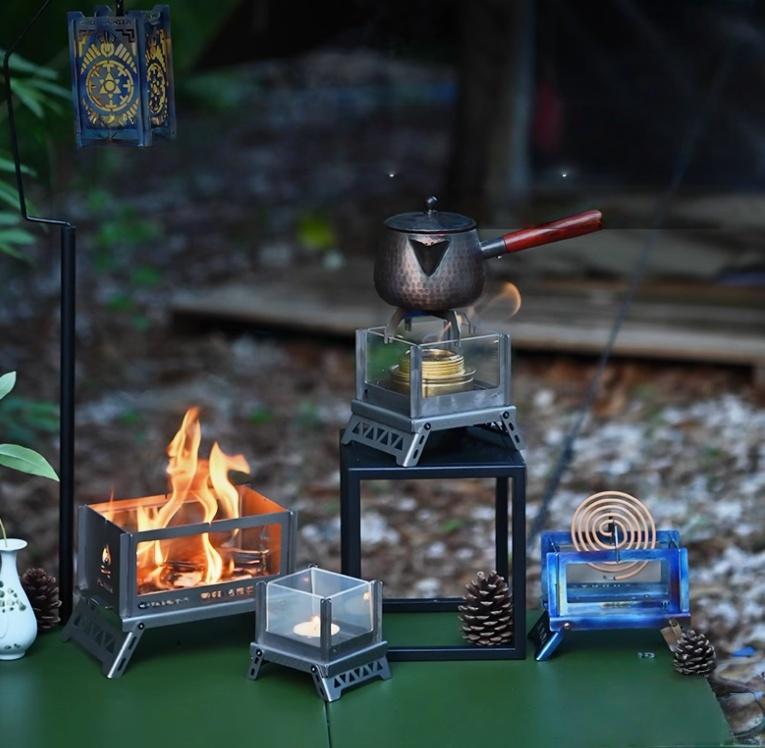 Pure Titanium Small Incinerator for Outdoor Camping Desktop Tea Viewing Firewood Alcohol Stove Mosquito Repellent Charcoal