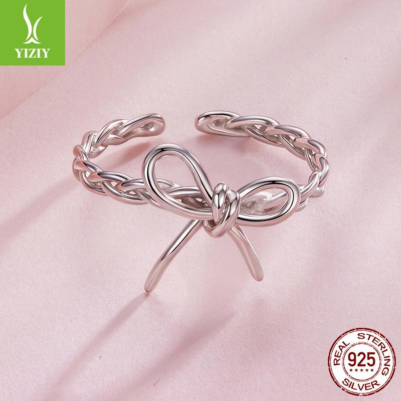 Woven Bow Open Ring Women'S, Pop Jewelry S925 Sterling Silver Ring
