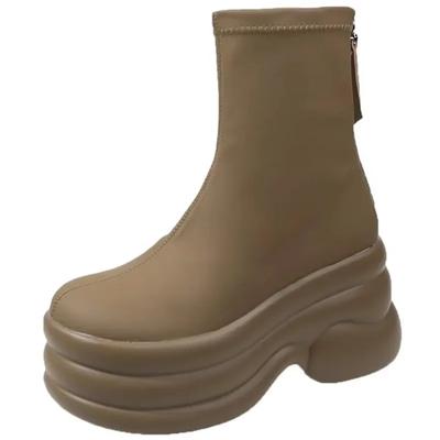 Мода осень весна женская обувь женские сапоги на платформе мода круглый носок ботильоны 2024 зима эластичный черный танкетка удобный