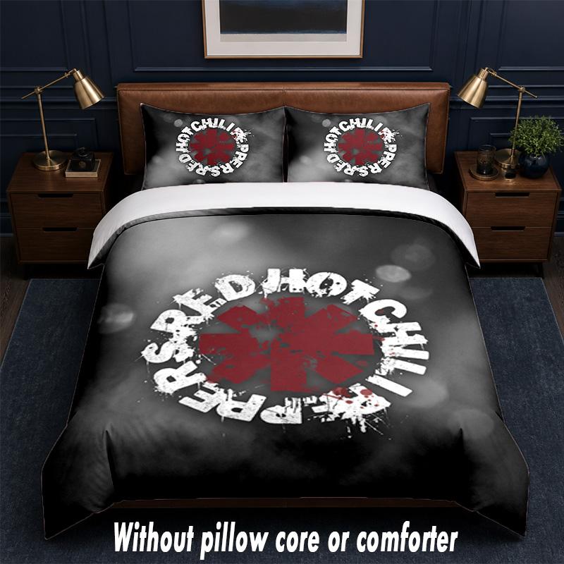 Red Hot Chili Peppers Design Bed Bedding Set 1 Duvet Cover + 2 Pillowcases Soft Breathable Household Bed Linens