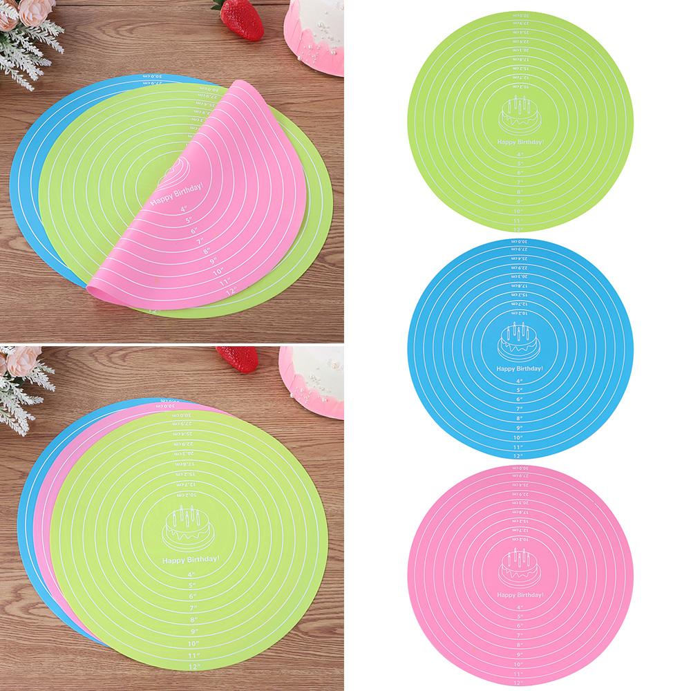 Resistant Dough Fondant with Size Scale Rolling Mat Silicone Baking Mat 12inch Cake Turntable Pad