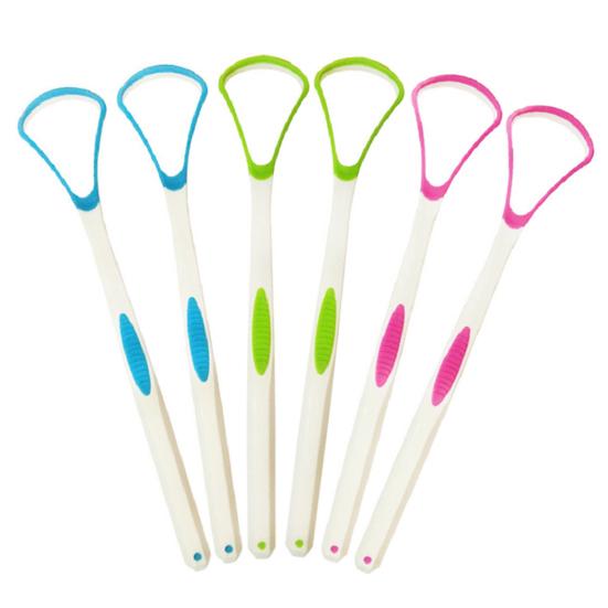 6Pcs/Set Tongue Cleaner Double Side Solid Handle Anti-Slip Surgical Grade Metal Tongue Brush Scraper for Adult