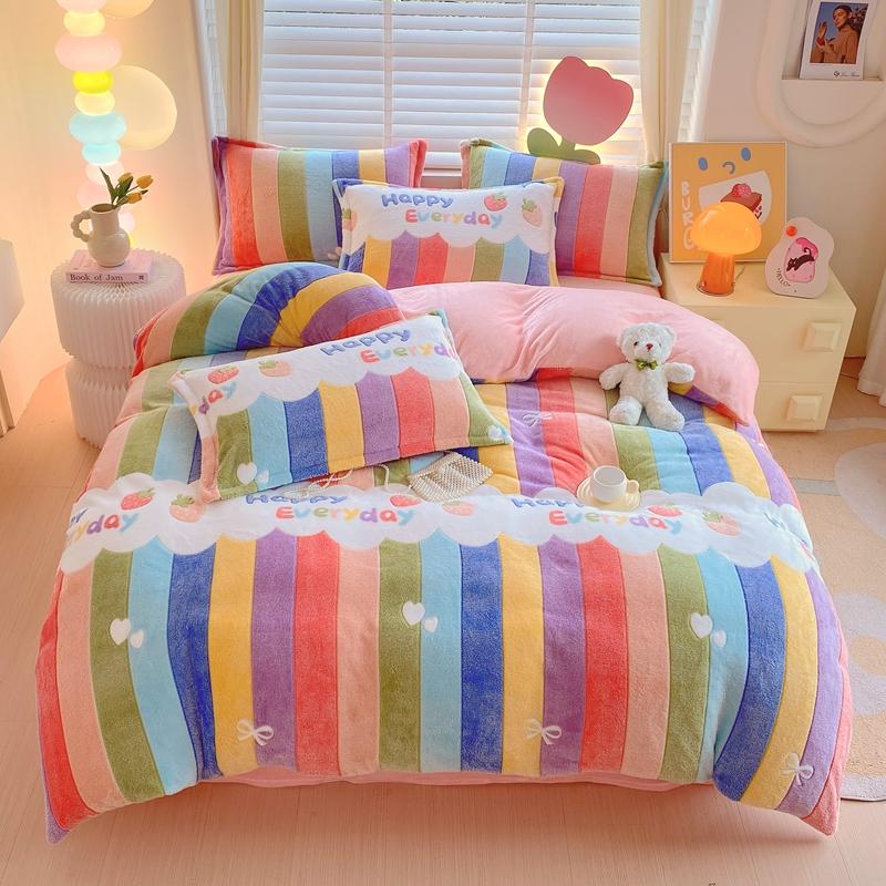 Rainbow Theme Plush Duvet Cover Fluffy Soft Boys Girls Luxury Queen Quilt Cover Winter Warm Letter Print Bedding No Pillowcase