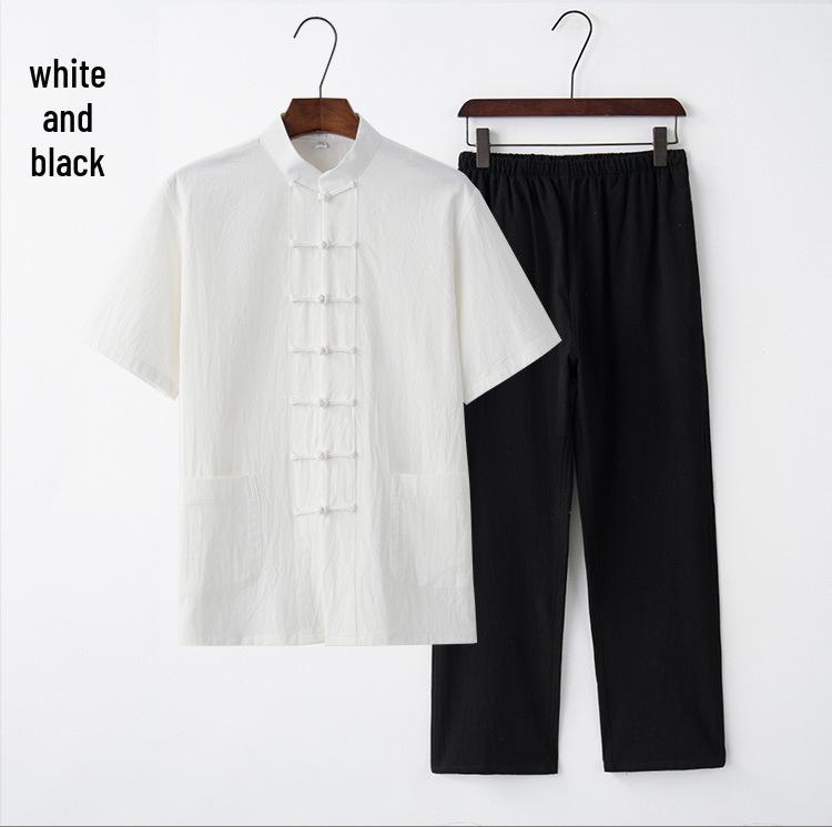 Мужской летний костюм для тай-чи из хлопка и льна – Комплект костюма тан с коротким рукавом