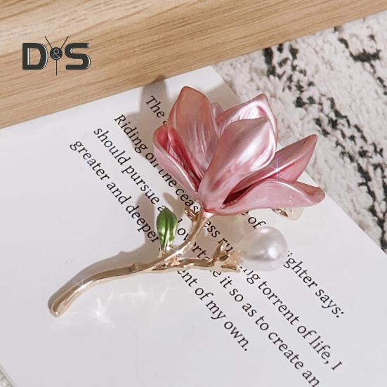 Magnolia Brooch Zinc Alloy Pin with Oil Dripping Process Decorative Pin T-Shirts Dresses Coats Badge Jewelry Accessory