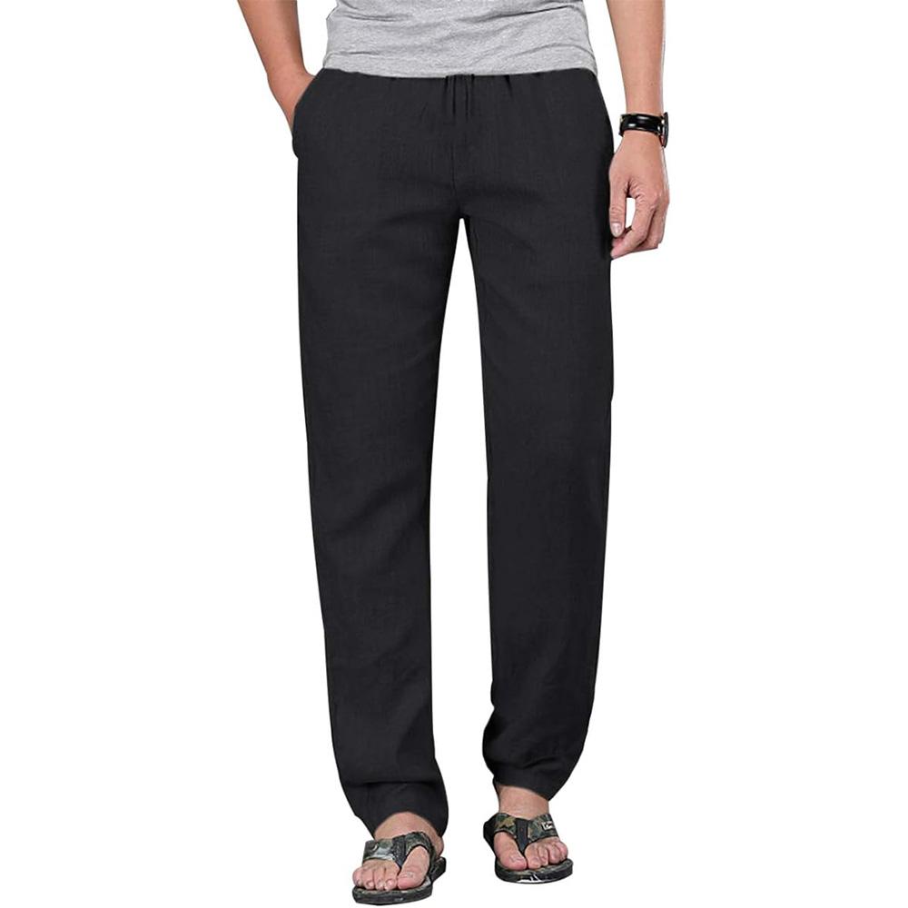 Мужские брюки из хлопка и льна с завязками на резинке, повседневные брюки для бега, йоги, пляжные брюки, мешковатые, свободные, мужские спортивные штаны