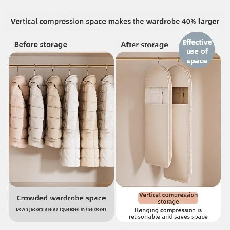 Down Jacket Compression Dust Cover Wardrobe Clothes Space Saving Hanging Garment Bag Compression Storage Bags Hanging Cover Bag