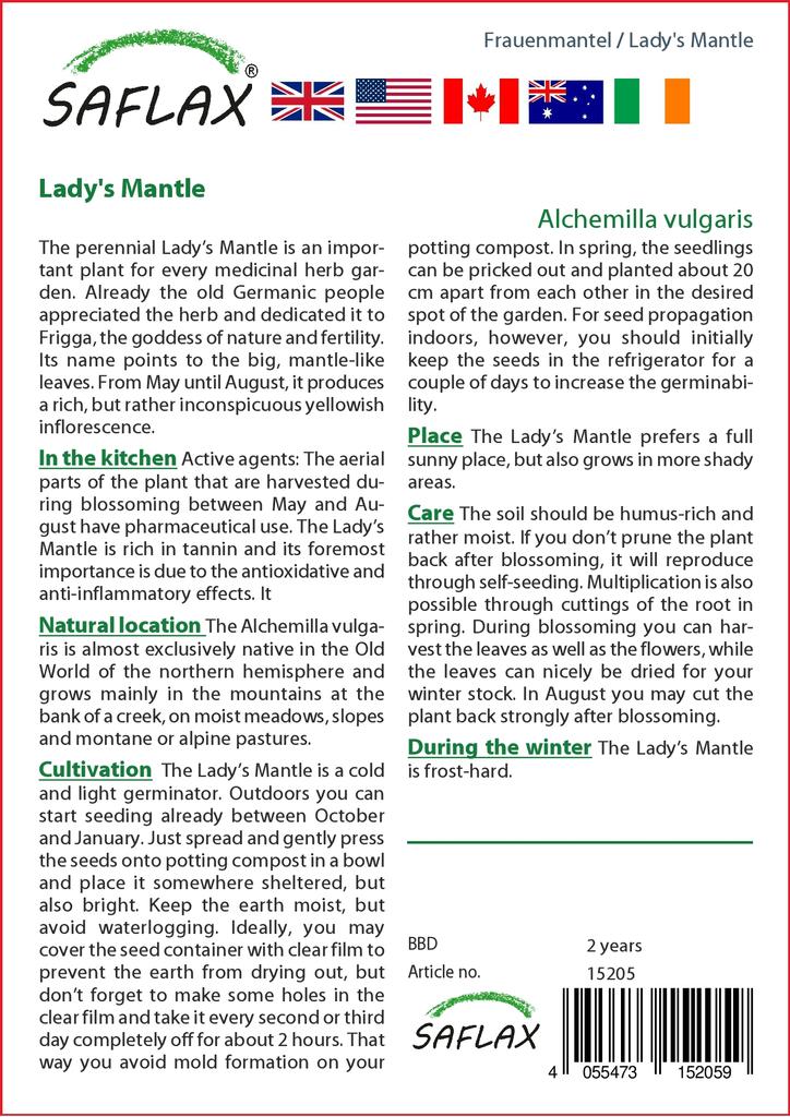 SAFLAX Garden in the Bag - Манжетка дамская - 100 семян - С субстратом в подходящем пакете - Alchemilla vulgaris